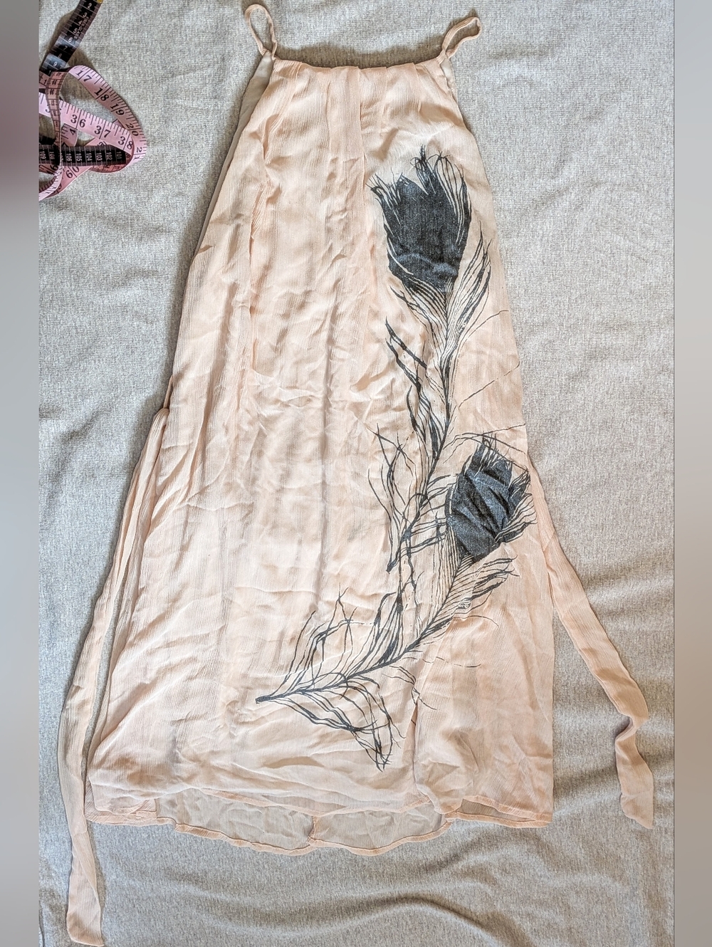 Avalove Peacock Feather Dress Peach One Size Tie Waist Sash